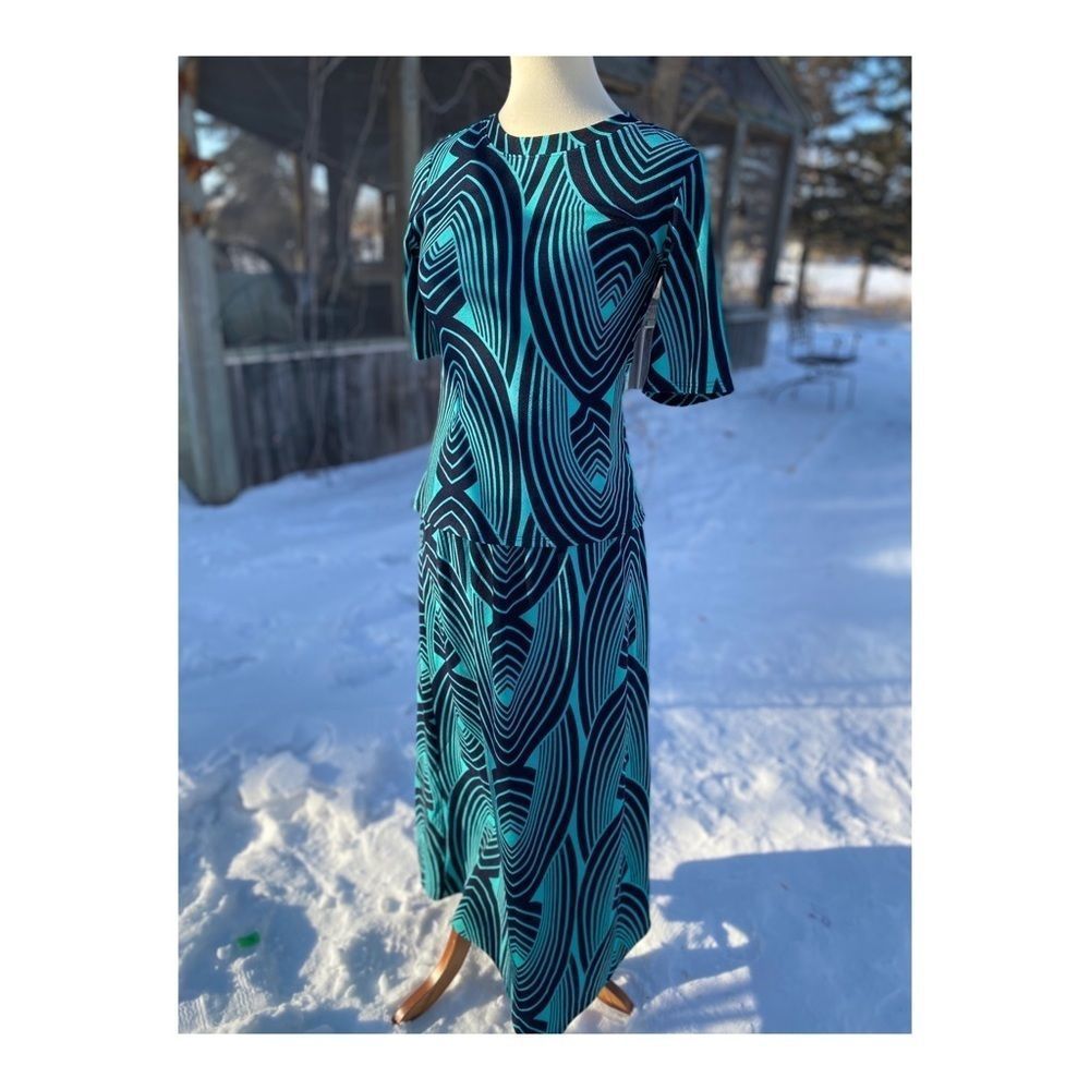 Vintage 60s Skirt Set Stretch A-Line Green Black